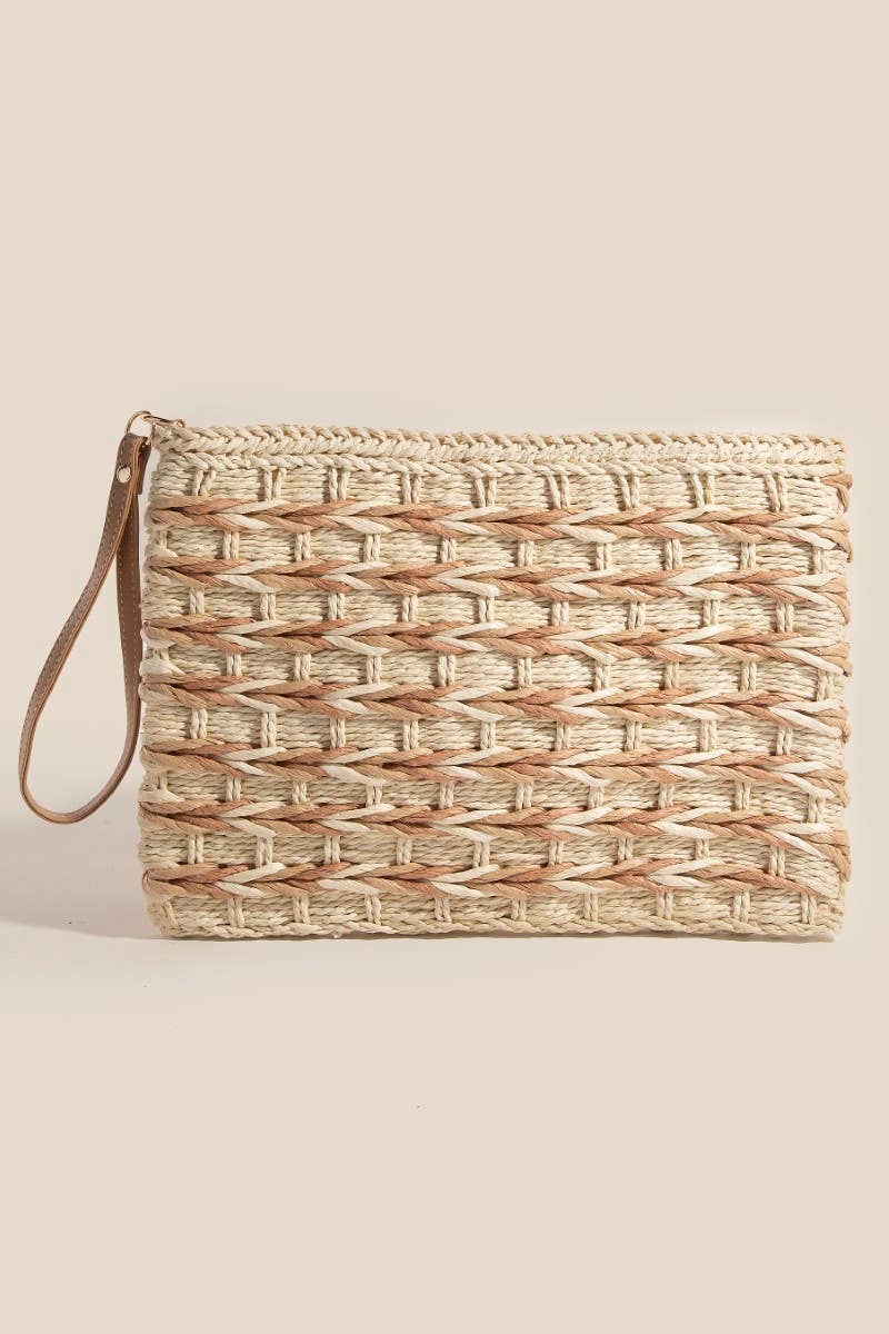 Two Tone Braided Zippered Clutch Bag