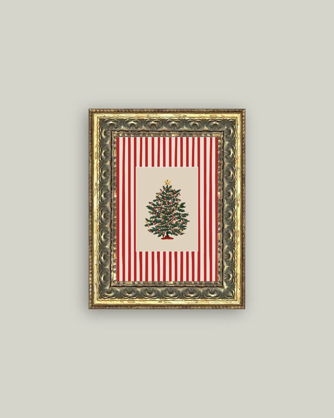 Peppermint Stripe Tree Framed Antique Art