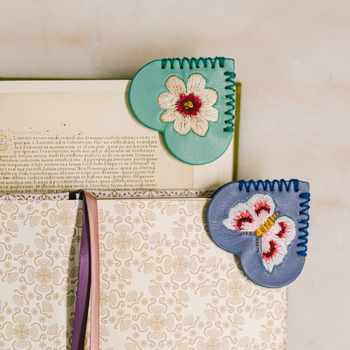 Embroidered Hearts Corner Bookmark Set of 2