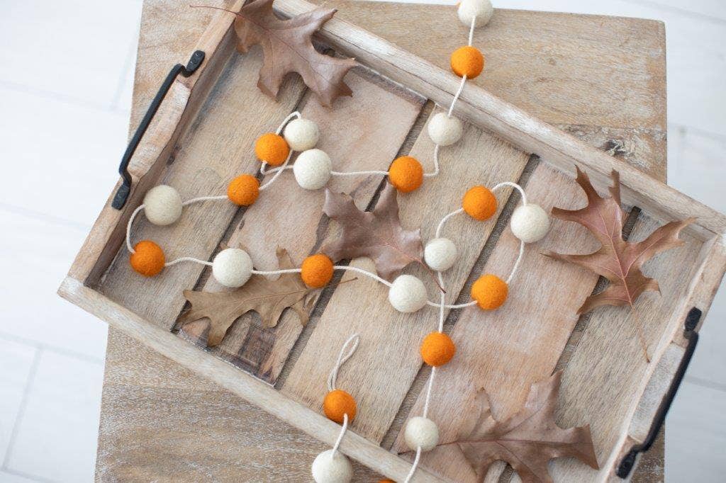 Garland | Orange + White Felt Ball
