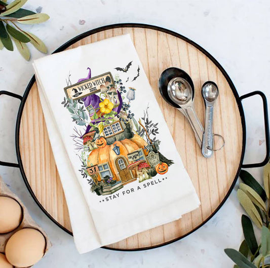 Halloween Tea Towel | Wicked Witch + Pumpkin House