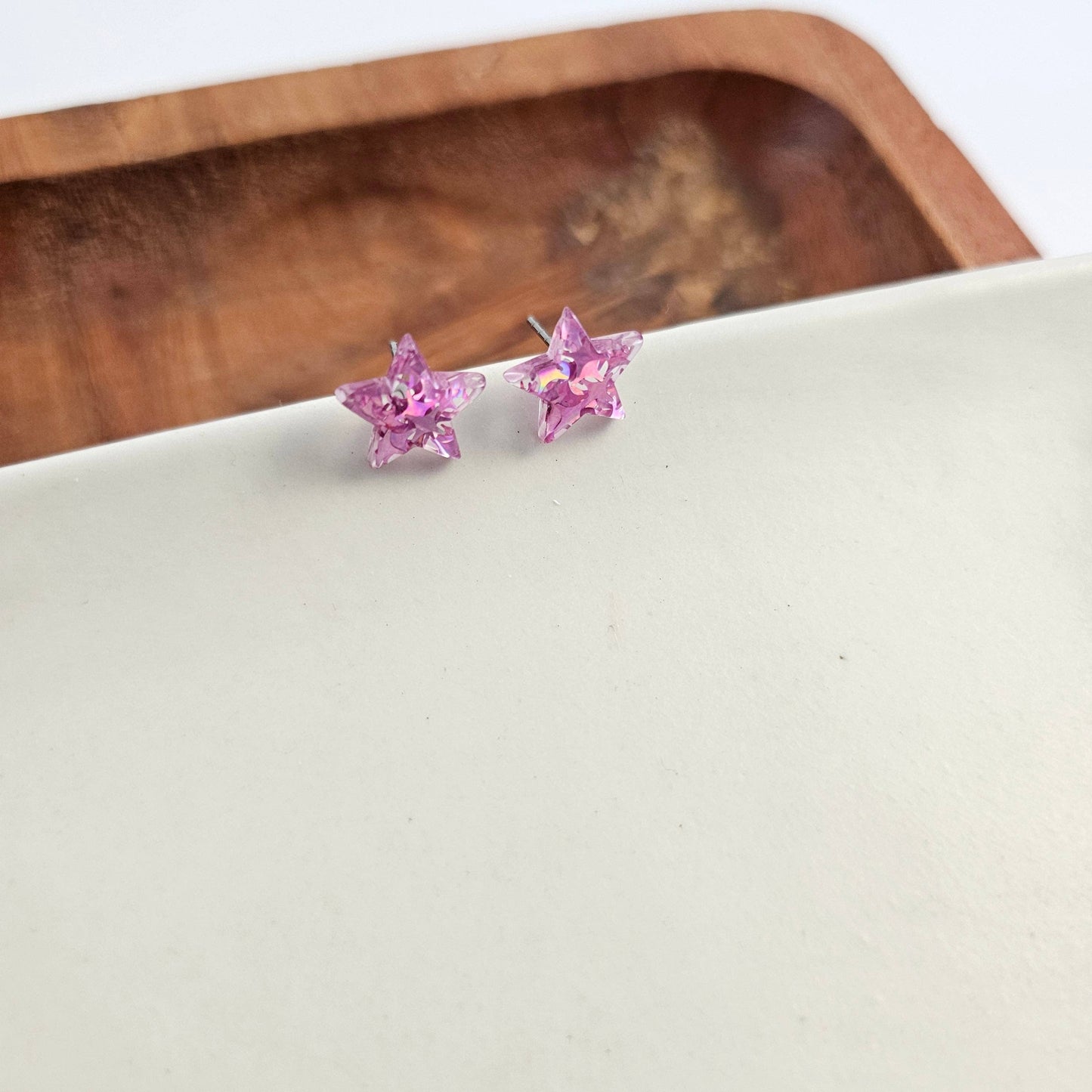 Star Studs - Pink Glitter