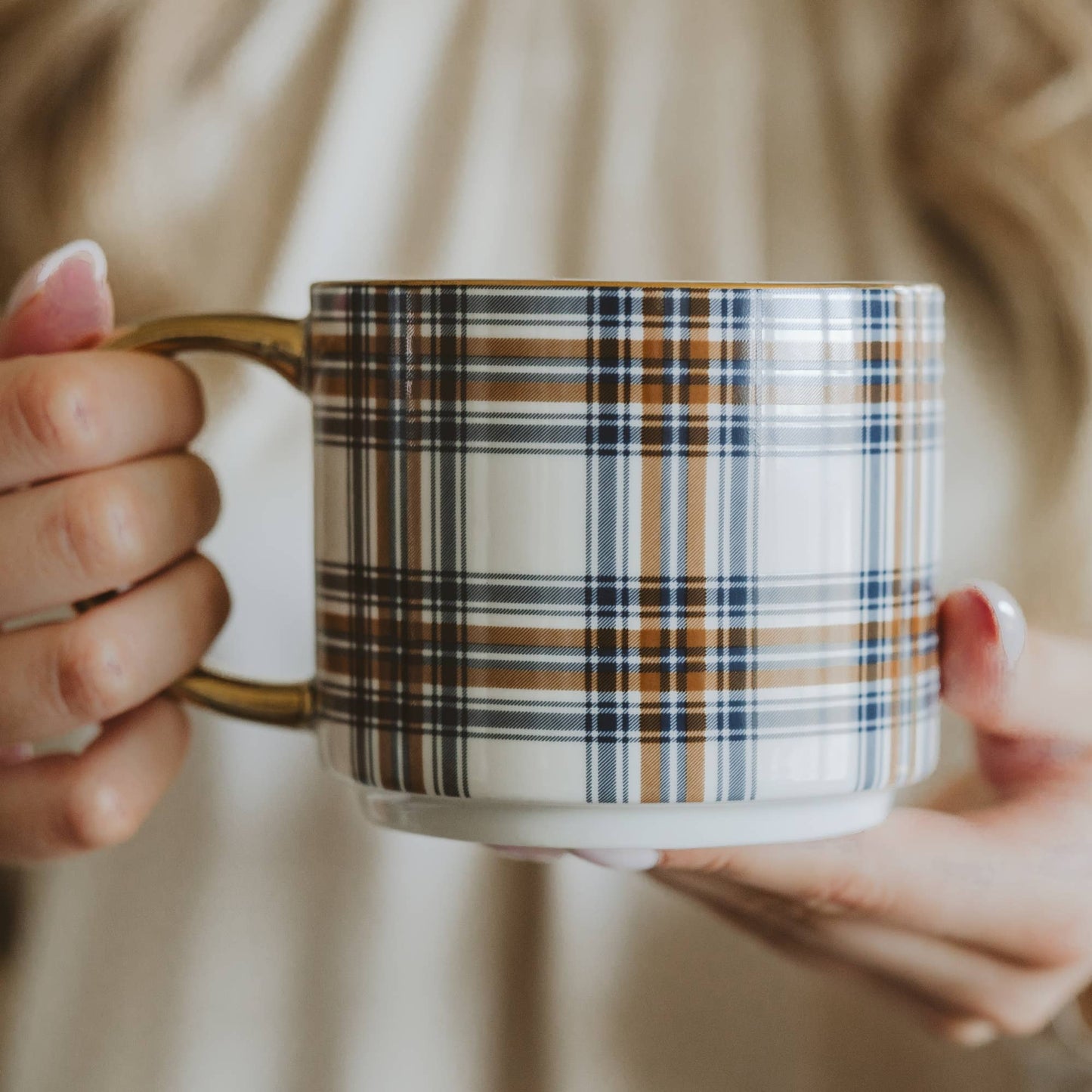 Fall Coffee Mug | Navy + Orange Plaid