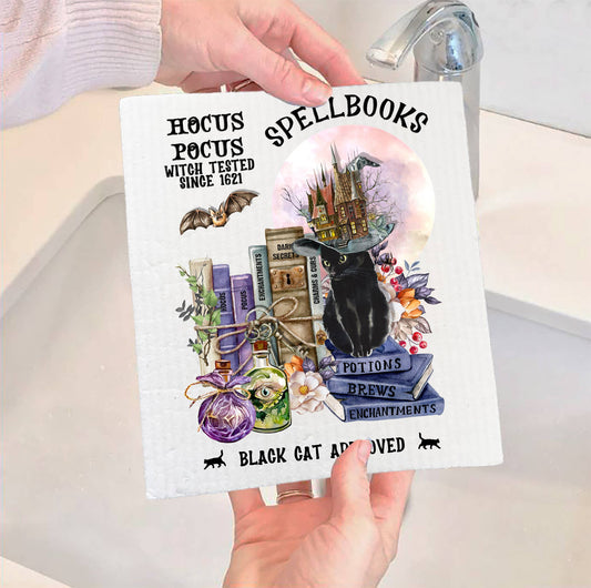 Halloween Swedish Dishcloth | Hocus Pocus Spellbooks