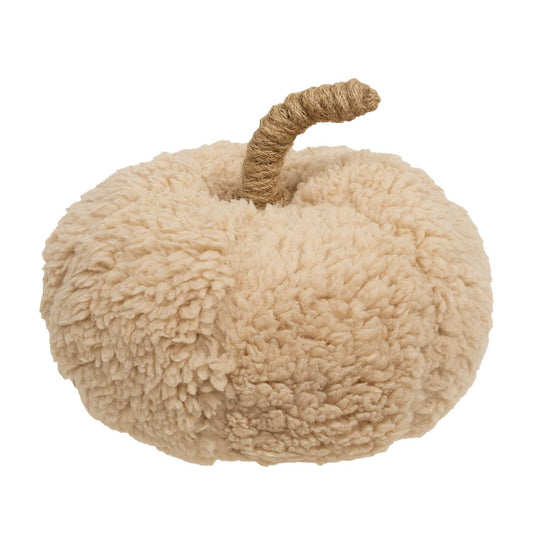 Ivory Sherpa Pumpkin w/Jute Stem, Large