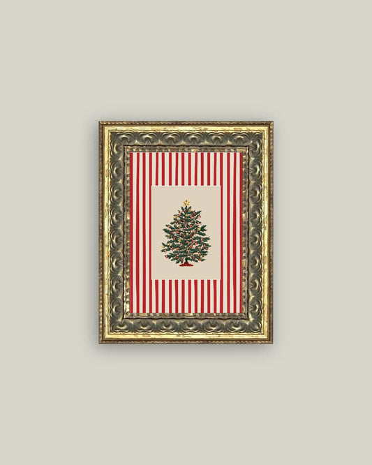 Peppermint Stripe Tree Framed Antique Art