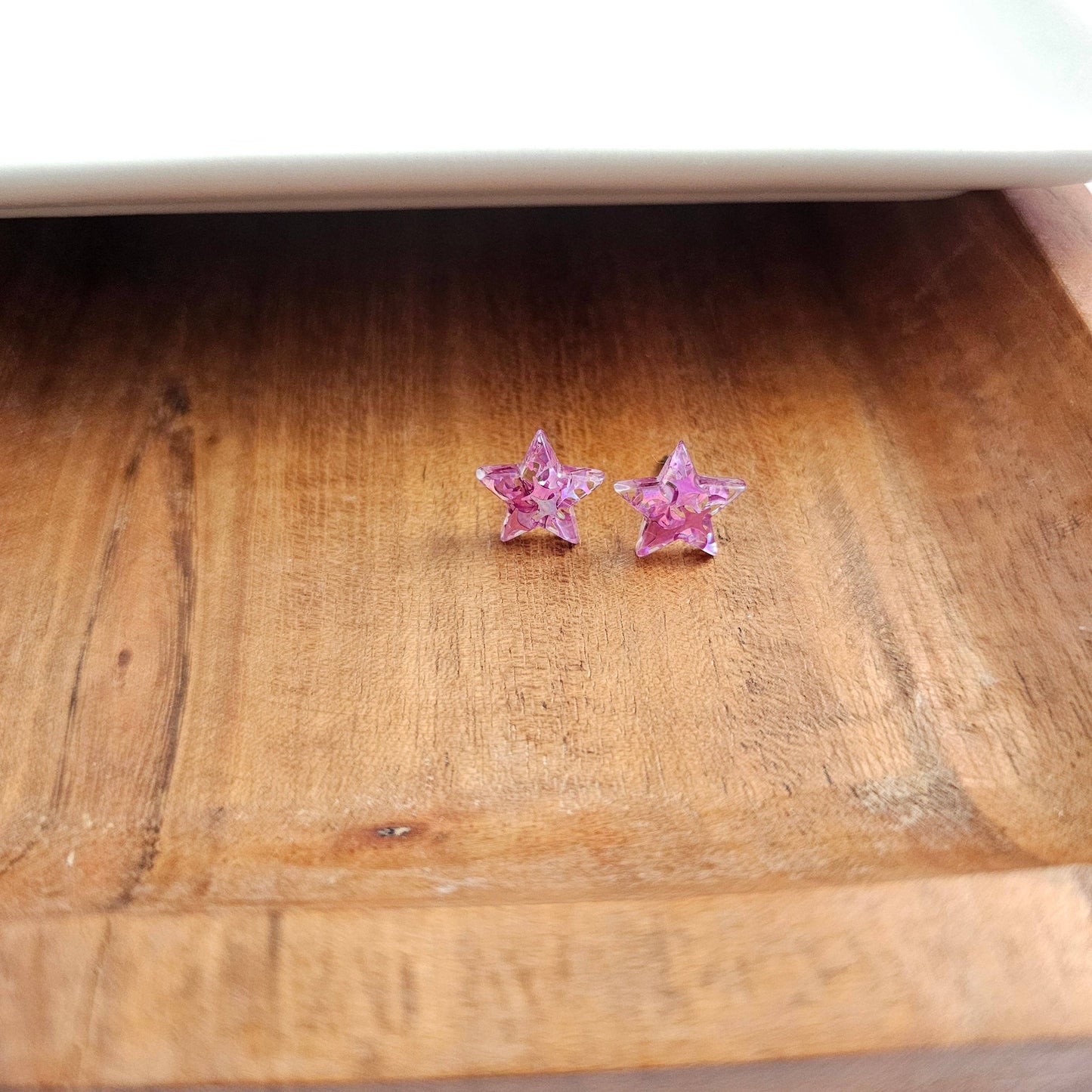 Star Studs - Pink Glitter