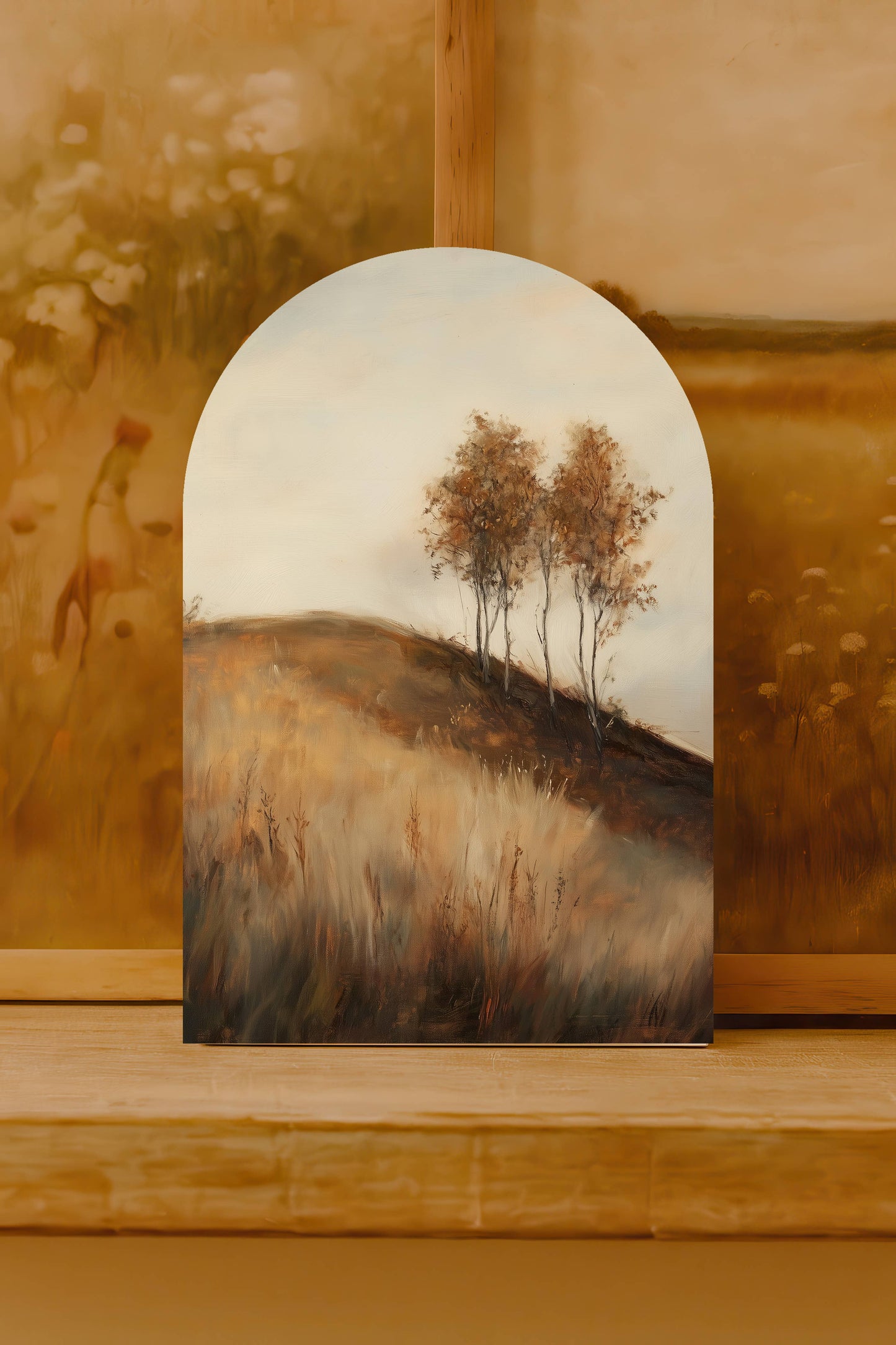Golden Hillside Arch Sign – Autumn Landscape Decor