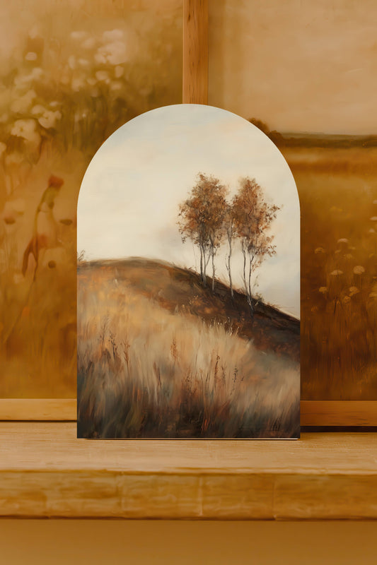 Golden Hillside Arch Sign – Autumn Landscape Decor