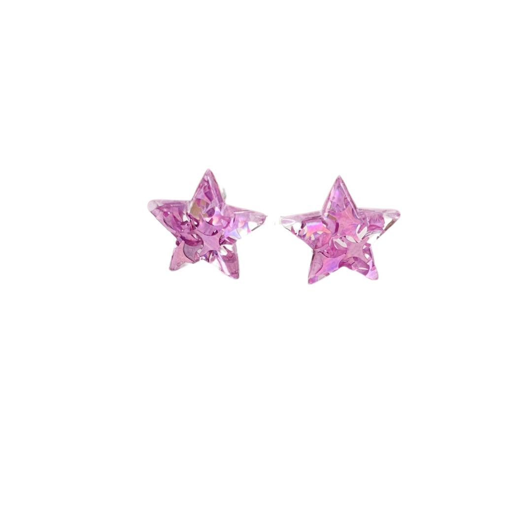 Star Studs - Pink Glitter