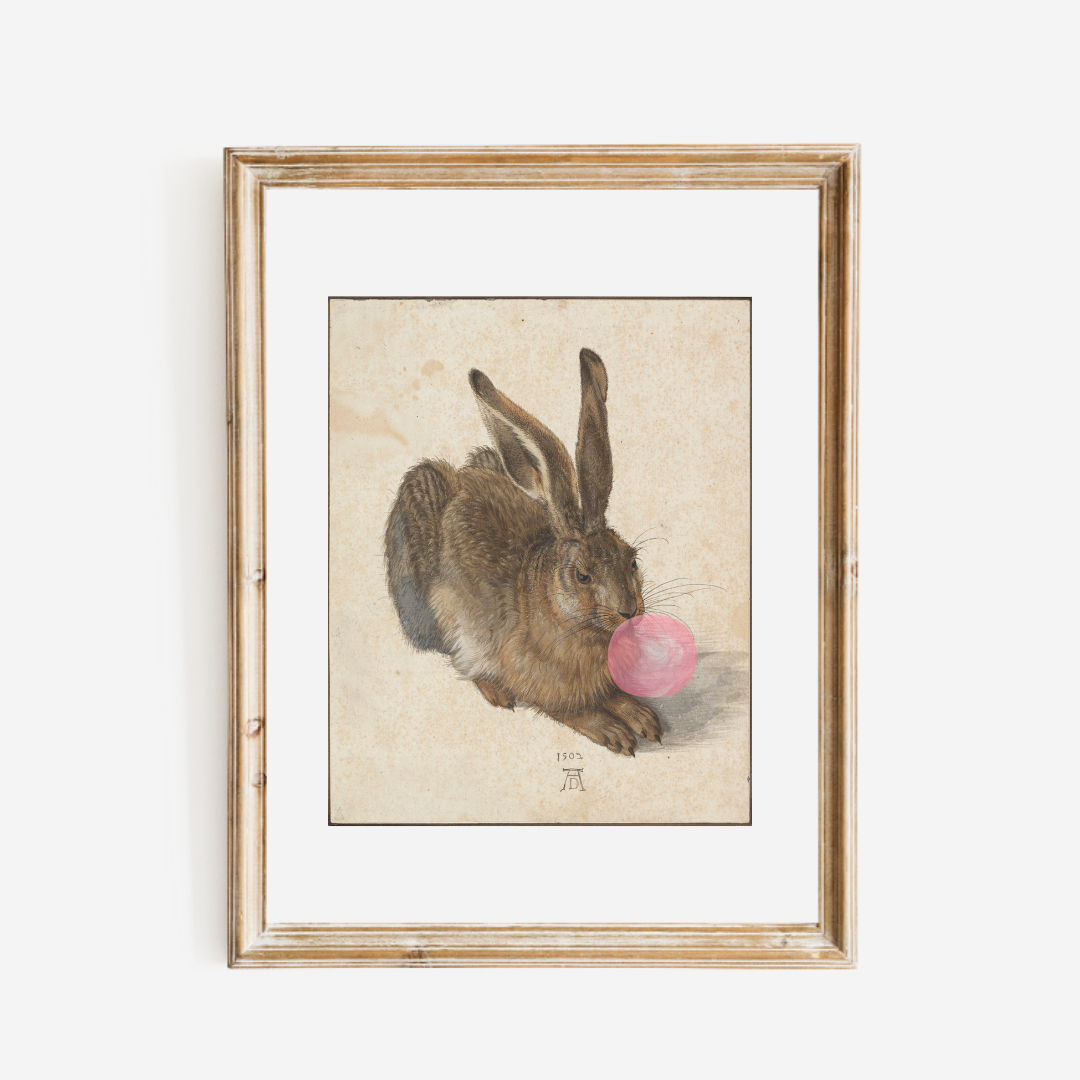 Young Hare with Bubble Gum Art Print