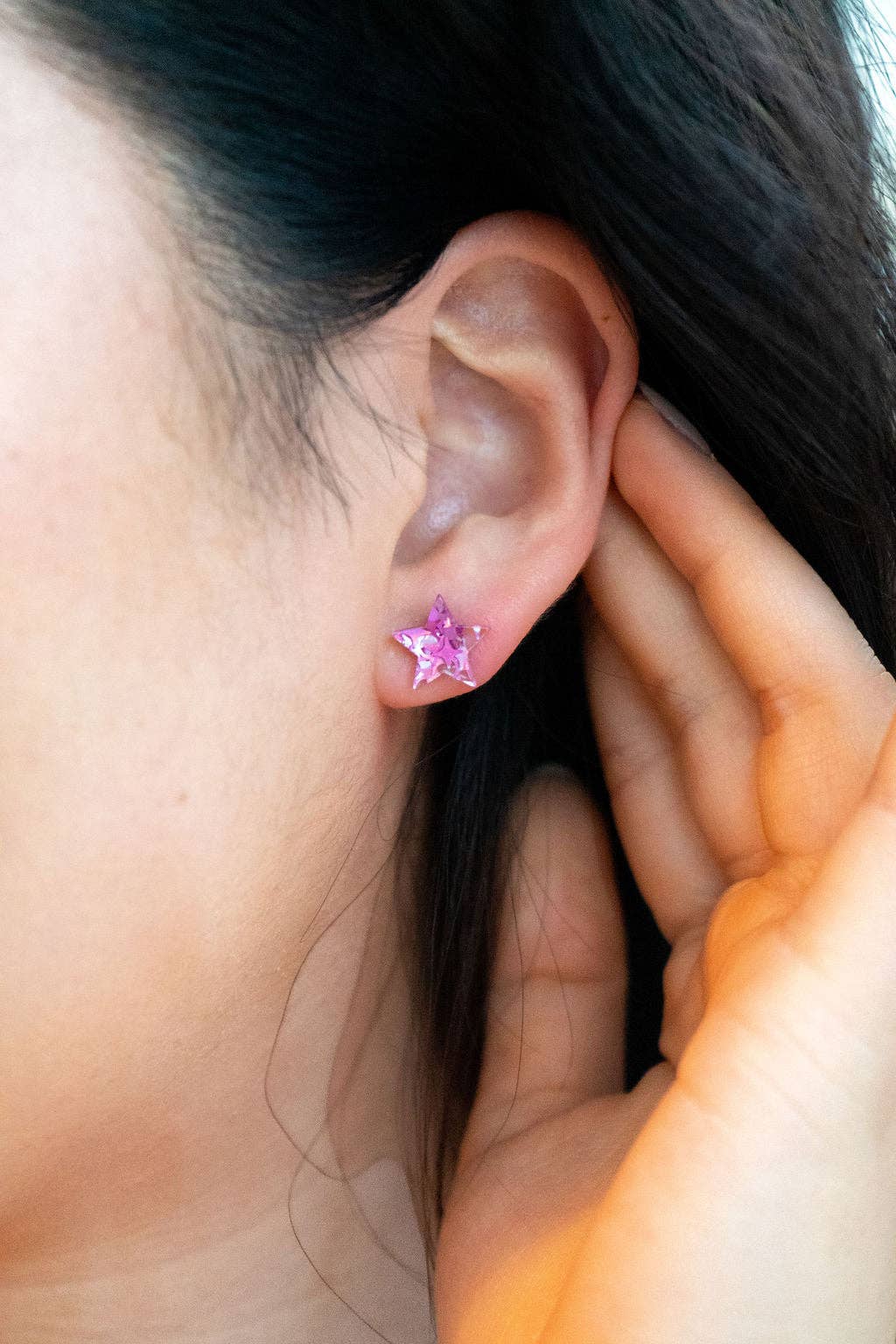 Star Studs - Pink Glitter