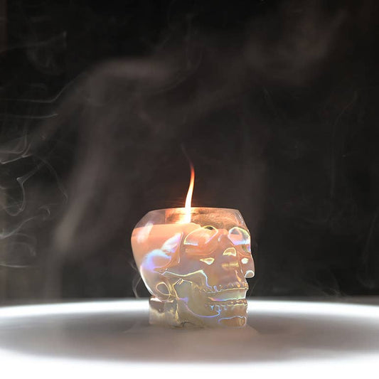 SPOOKY SALE | π€ Halloween Skull Candle | Iridescent Glass