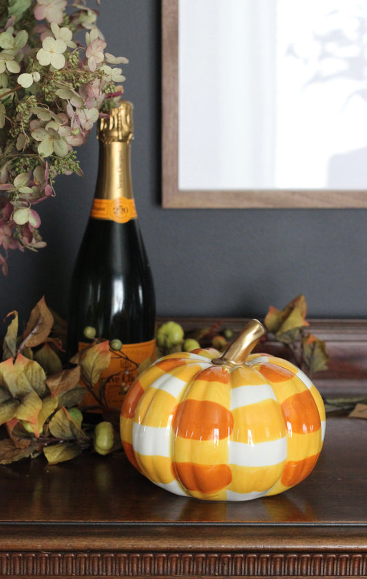 Aiden Pumpkin Décor  | White/Orange   | 7x5.5