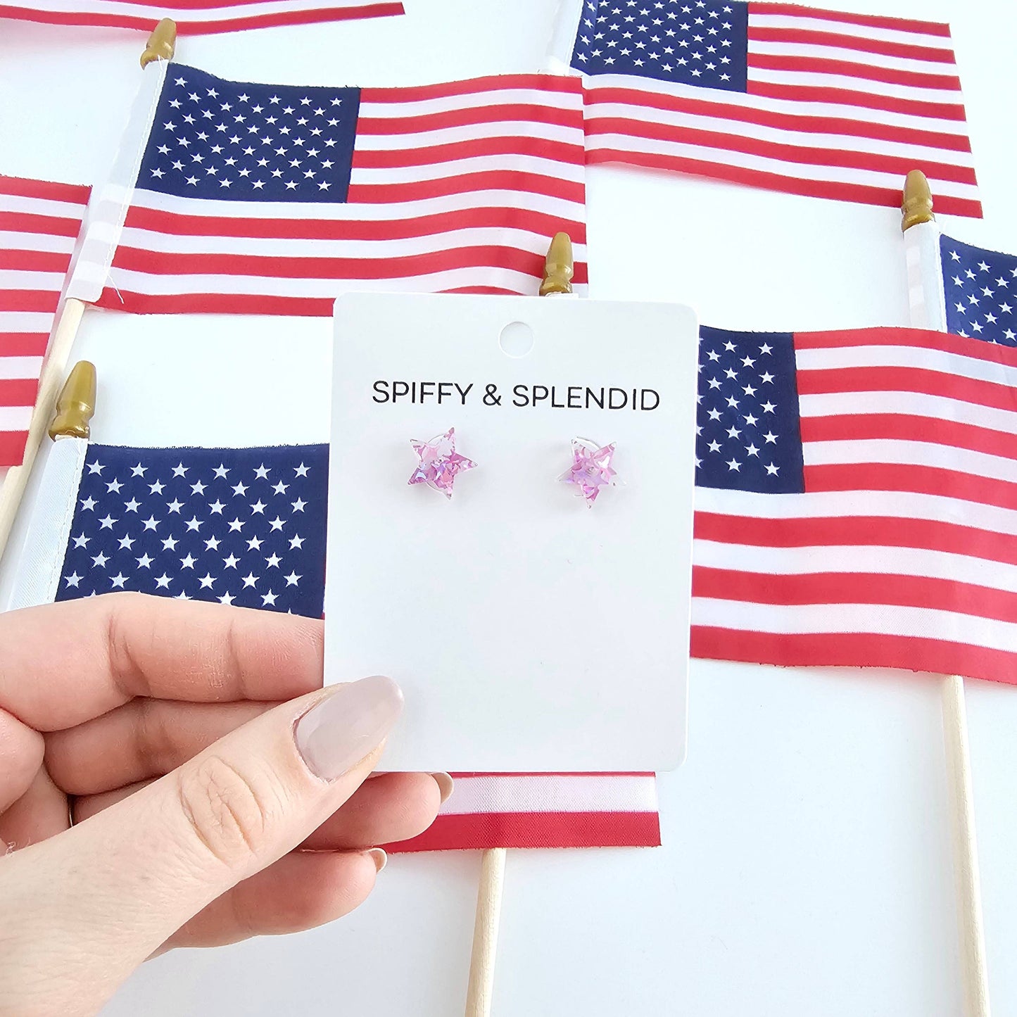 Star Studs - Pink Glitter