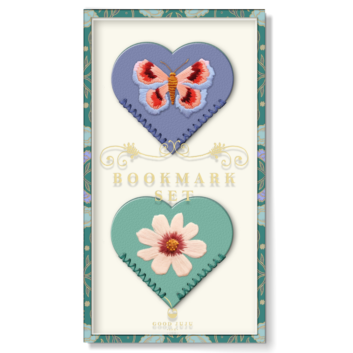 Embroidered Hearts Corner Bookmark Set of 2