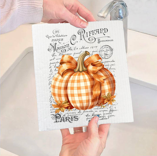 Autumn Swedish Dishcloth |  French Checkered Pumpkin