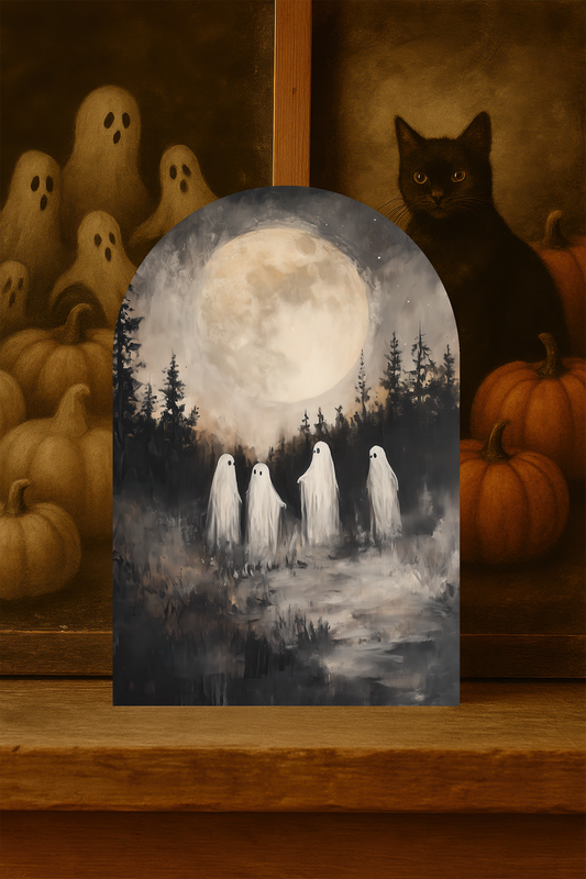 Full Moon Ghosts Arch Sign – Spooky Halloween Wood Decor