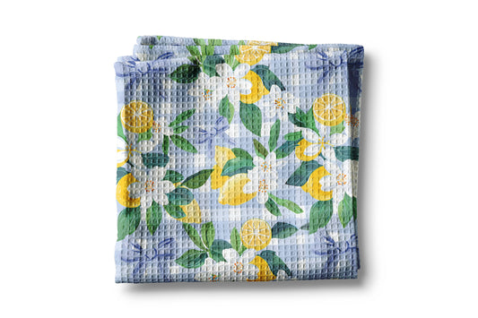 Lemon Plaid Citrus Summer Fruit Market Kitchen Towel Waffle