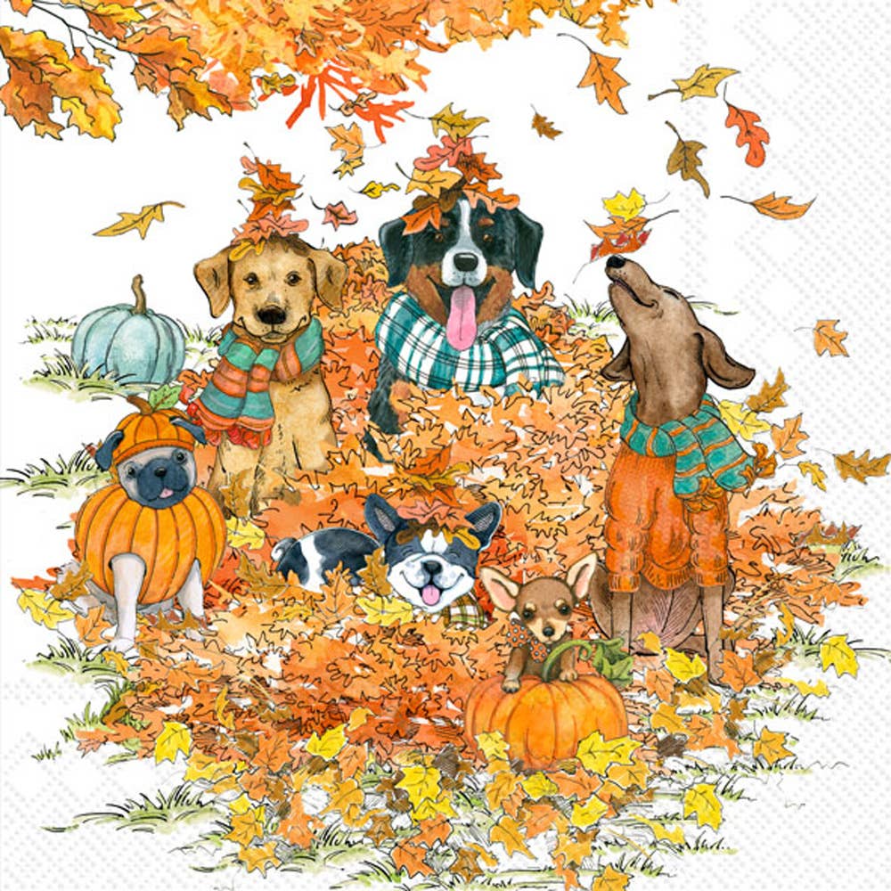 Paper Cocktail Napkin 20 Ct Autumn Dogs Fall Autumn