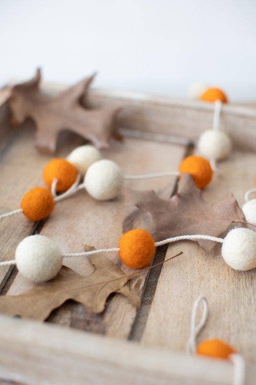 Garland | Orange + White Felt Ball