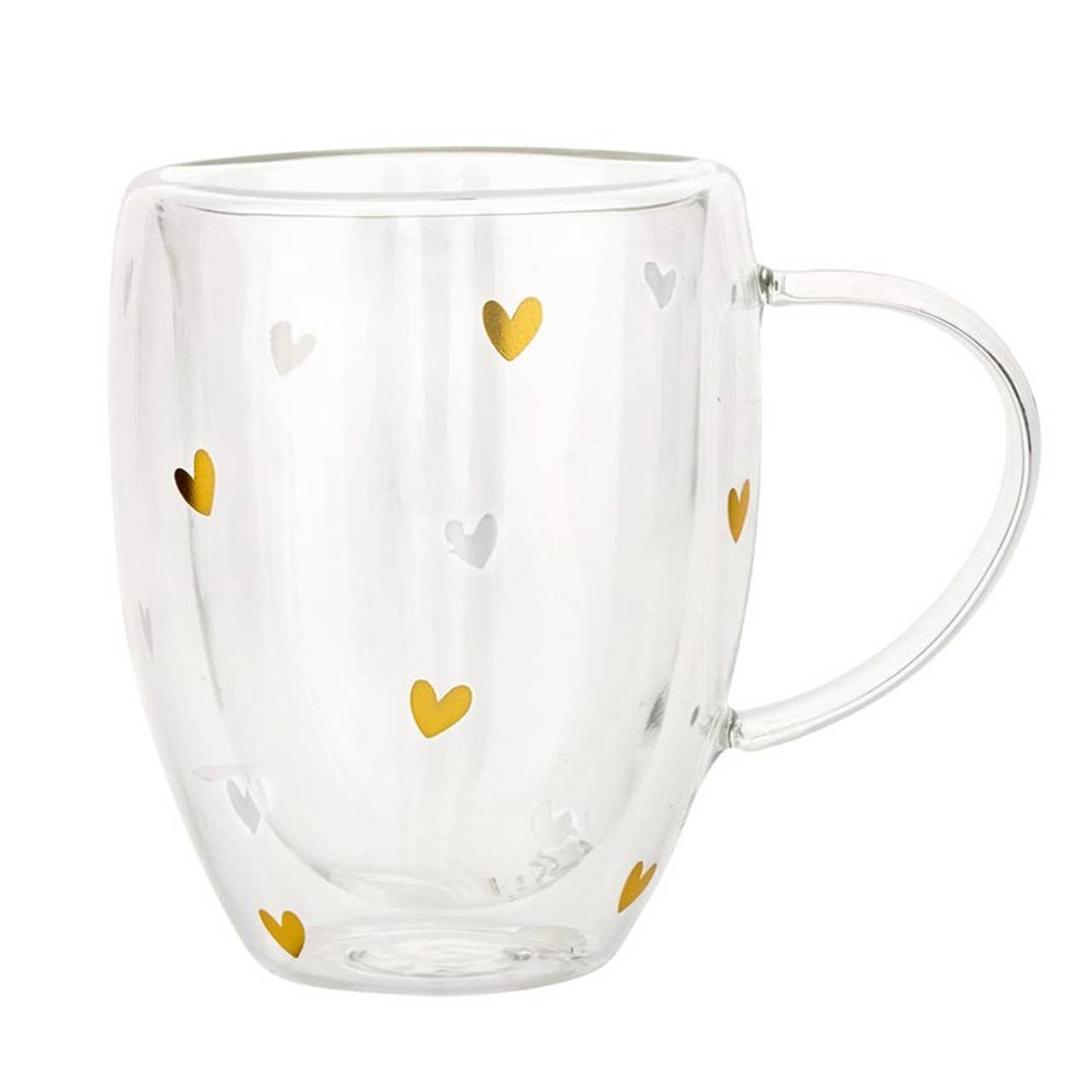 Double Wall Tea Cup | Gold Foil Hearts