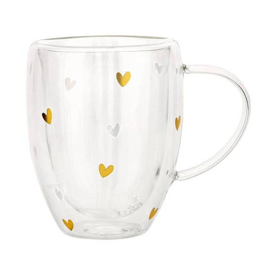 Double Wall Tea Cup | Gold Foil Hearts