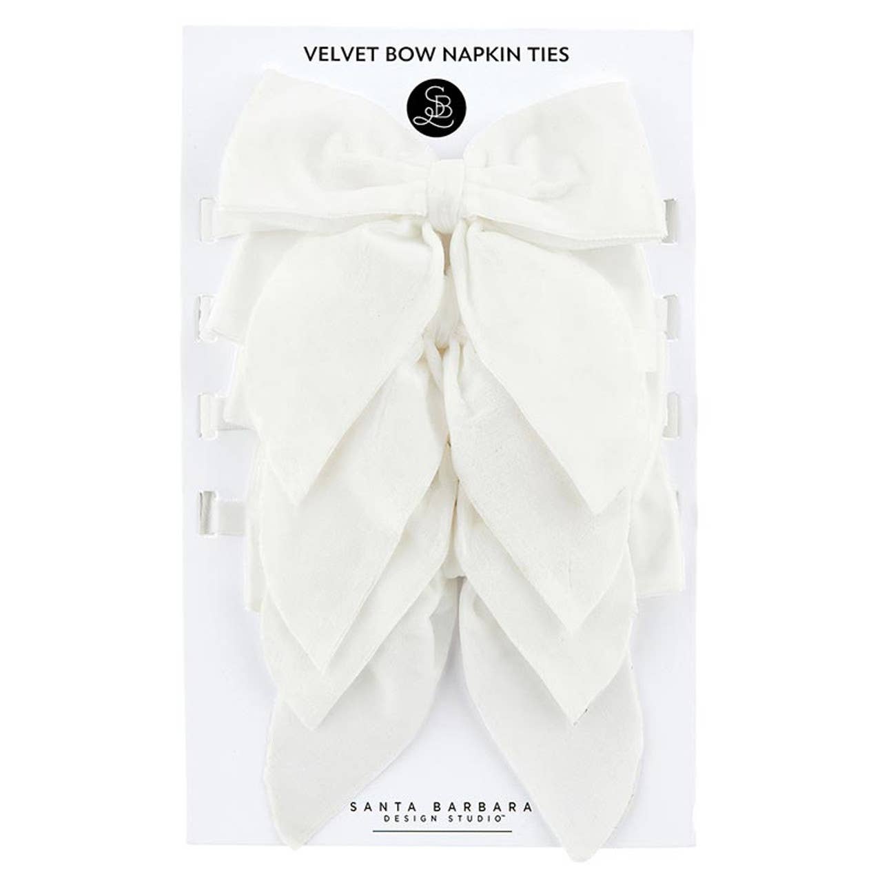 Velvet Bow Napkin Ties - White - Set of 4