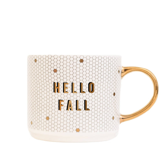 Hello Fall - Gold, White Honeycomb Tile Coffee Mug