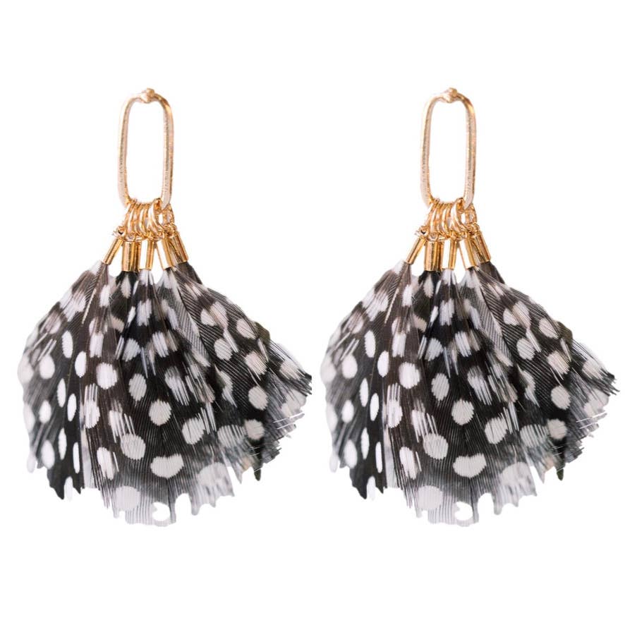 Spotted Feather Statement Tassel Earrings