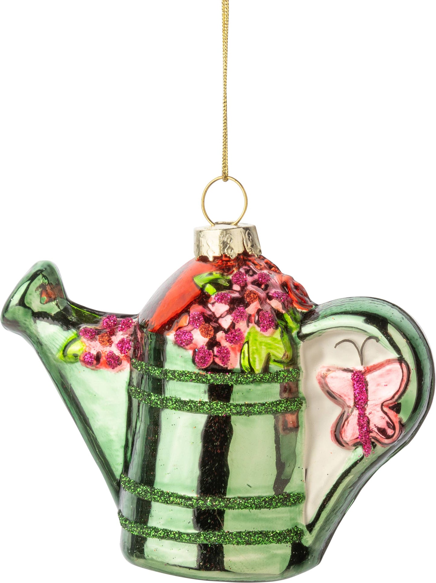 A14199-Glass floral watering can orn,4in