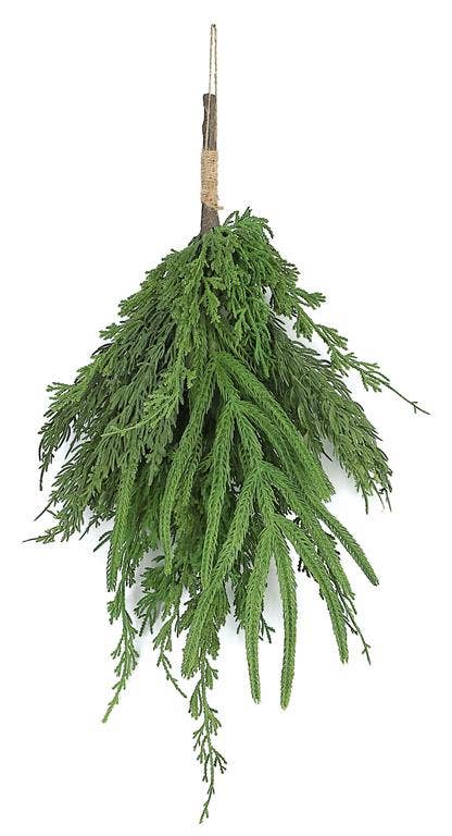 Deluxe Mix Norfolk Pine &cedar, Hanging Teardrop, 21", Green