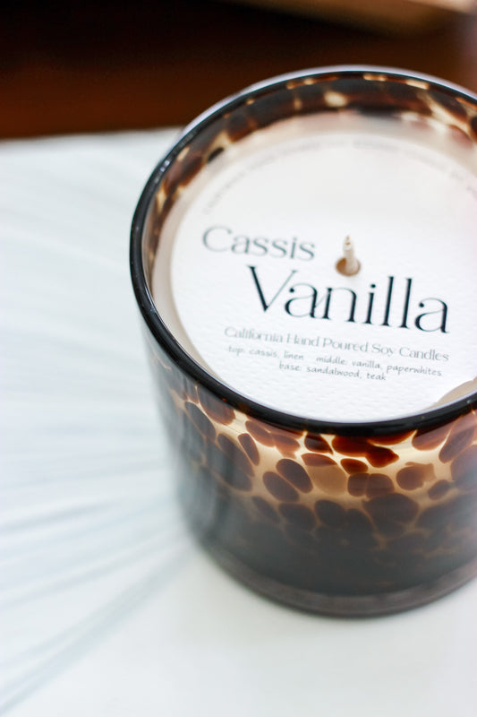 Cassis Vanilla | Glass Amber Tortoise Vessel | Soy Blend Candle